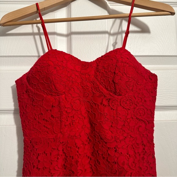 BARDOT Red Lace Pierre Dress Lava 4 - Picture 3 of 6